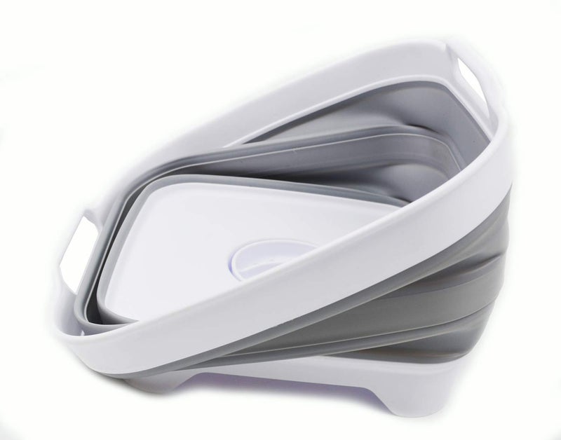 SAMMART 10L (2.64 gallon) Collapsible Dishpan with Draining Plug - Foldable Washing Basin - Portable Dish Washing Tub - Space Saving Kitchen Storage Tray (1, White/Grey) - Image 3